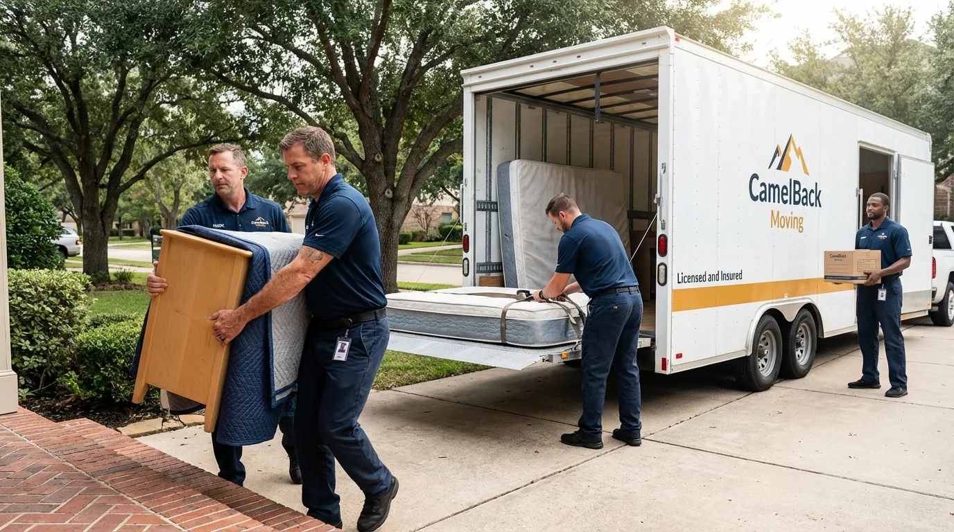 Crew loading residential truck for cross-state move from Sherwood, WI