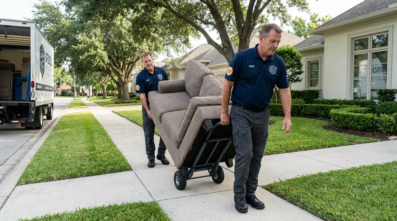 Local residential moving crew loading furniture in Sherwood, WI
